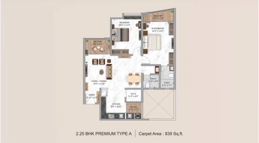 Krisala Aventis 2 BHK floor plan Krisala Aventis 2 BHK floor plan
