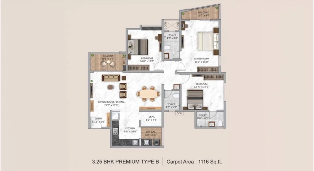 Krisala Aventis 3 BHK floor plan Krisala Aventis 3 BHK floor plan